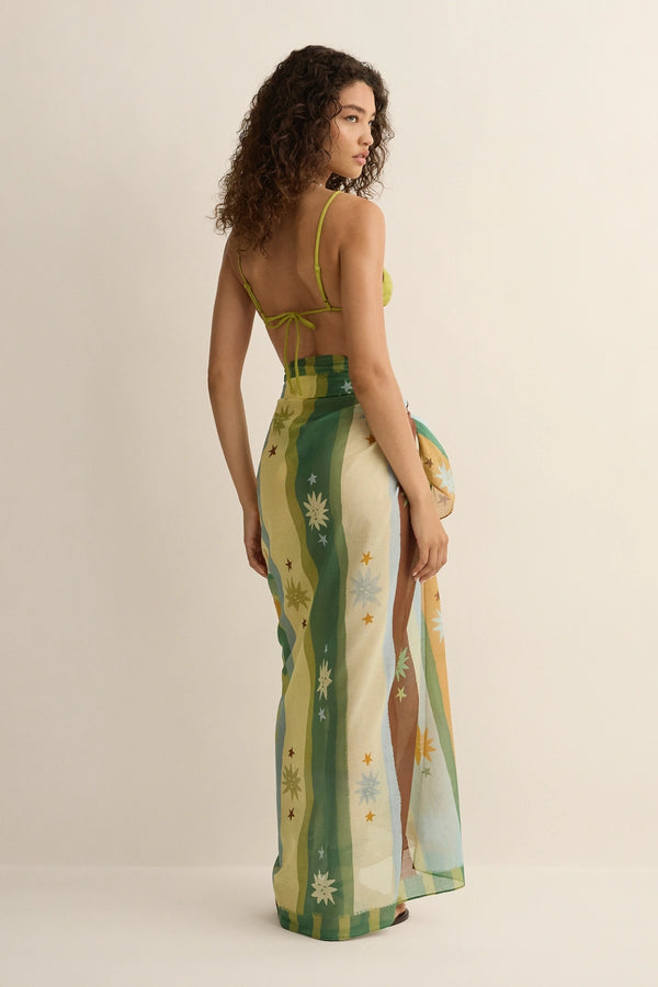 Square Pareo Sundrop by Soleil Soleil, lightweight cotton pareo with a semi-sheer finish for beach days and resort escapes.