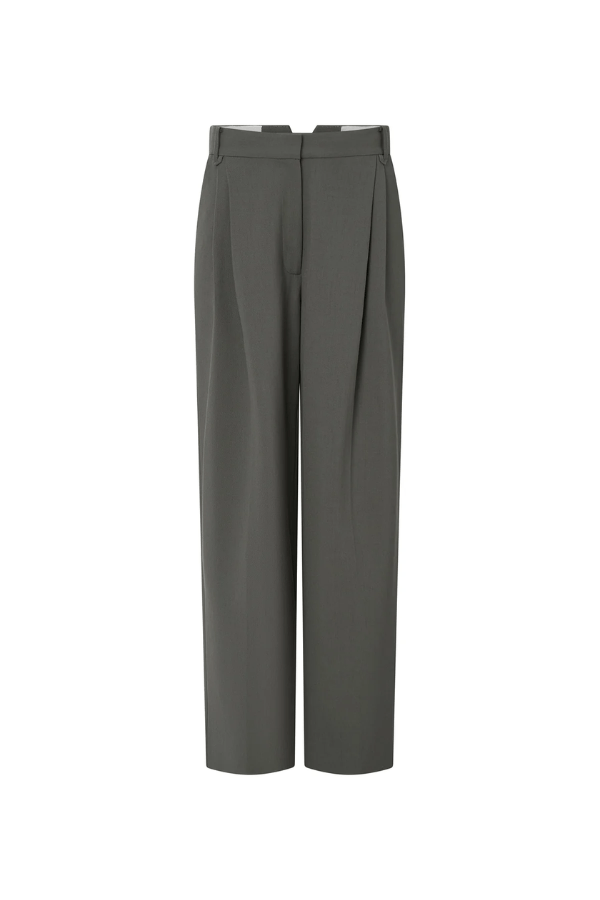 Annick Pant Sacramento Green by Camilla and Marc, double-pleated with a mid-low waist and pressed creases, perfect for modern tailoring or chic office dressing.