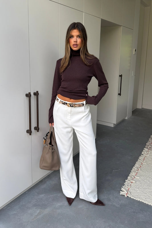 Ella Squire Wool Turtle Neck Long Sleeve Top Chocolate