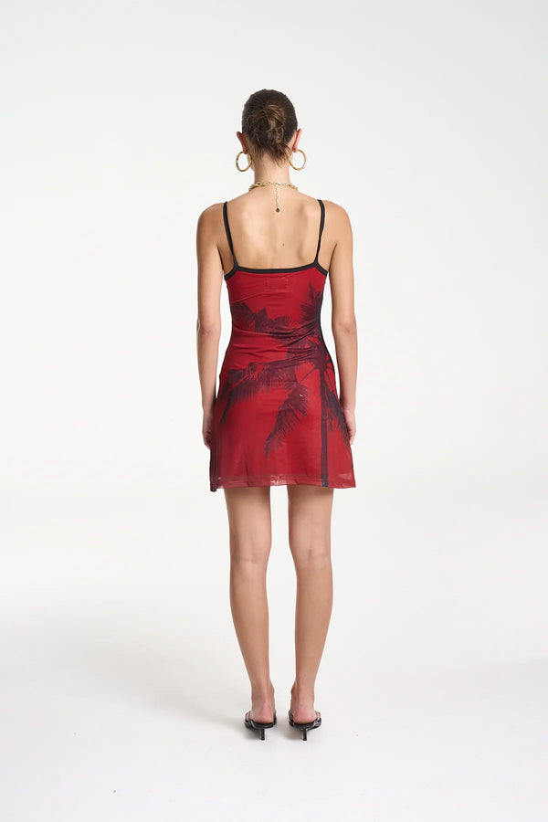 A-Line Mini Mesh Dress by Summi Summi — a double-layered mesh mini with the La Palma print and A-line shape, perfect for effortless summer styling.