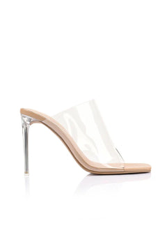 Bridget Mule by Lana Wilkinson, clear mule heel with slim sculpted heel, perfect for evening or elevated everyday styling