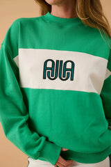 A James Sweatshirt Tropical Green by Araminta James, cotton fleece sweater with contrast panel and relaxed fit, a trendy piece perfect for everyday comfort.