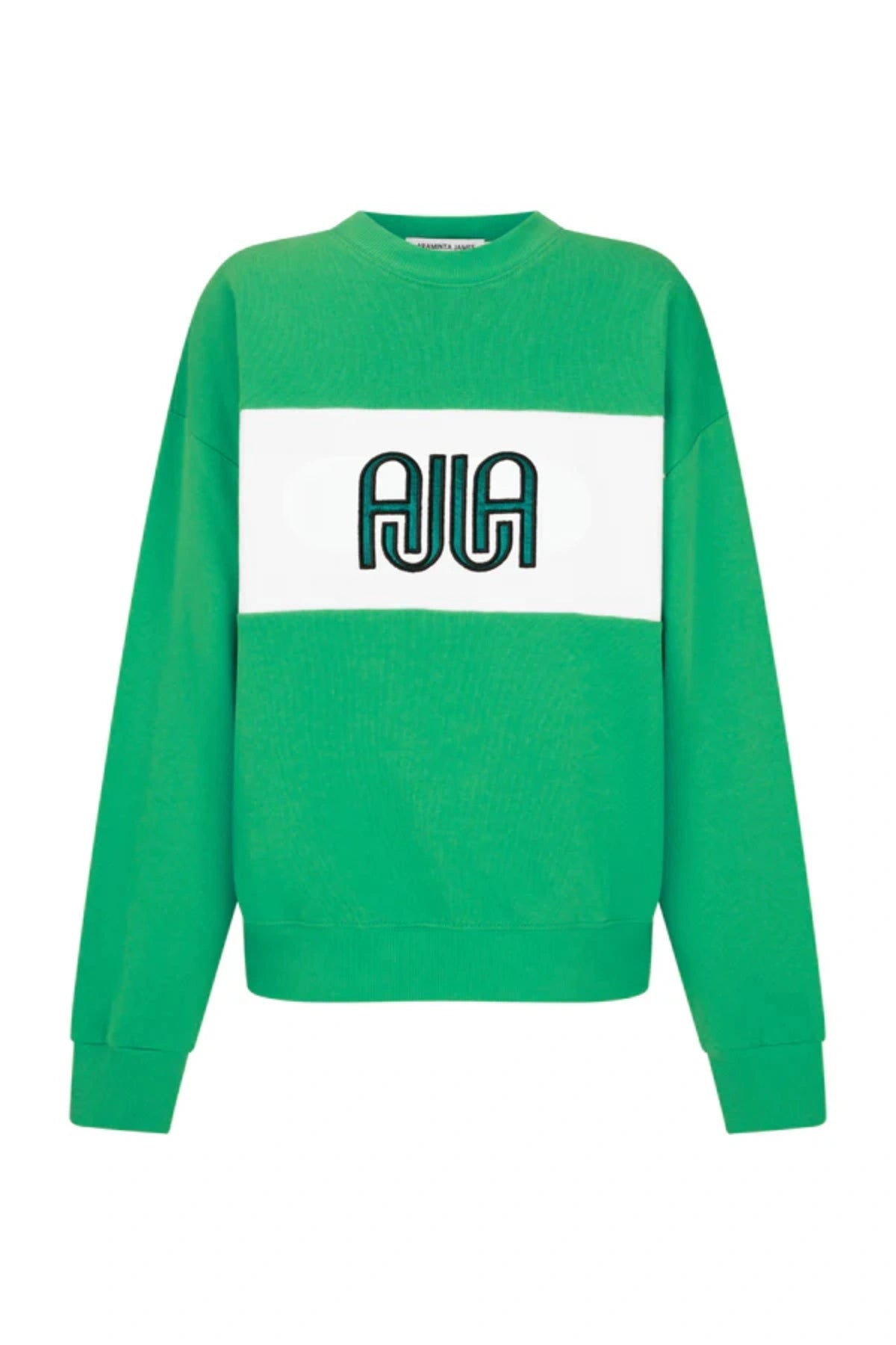 A James Sweatshirt Tropical Green by Araminta James, cotton fleece sweater with contrast panel and relaxed fit, a trendy piece perfect for everyday comfort.