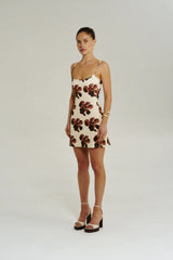 A Line Mini Dress Butter Fleur by Summi Summi – floral A-line mini dress with slim straps and stretch knit fabric.