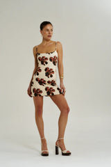 A Line Mini Dress Butter Fleur by Summi Summi – floral A-line mini dress with slim straps and stretch knit fabric.
