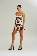 A Line Mini Dress Butter Fleur by Summi Summi – floral A-line mini dress with slim straps and stretch knit fabric.