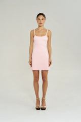 A Line Mini Dress in Pink by Summi Summi, a fitted cotton rib mini with slim straps and a flattering A-line silhouette for everyday wear.
