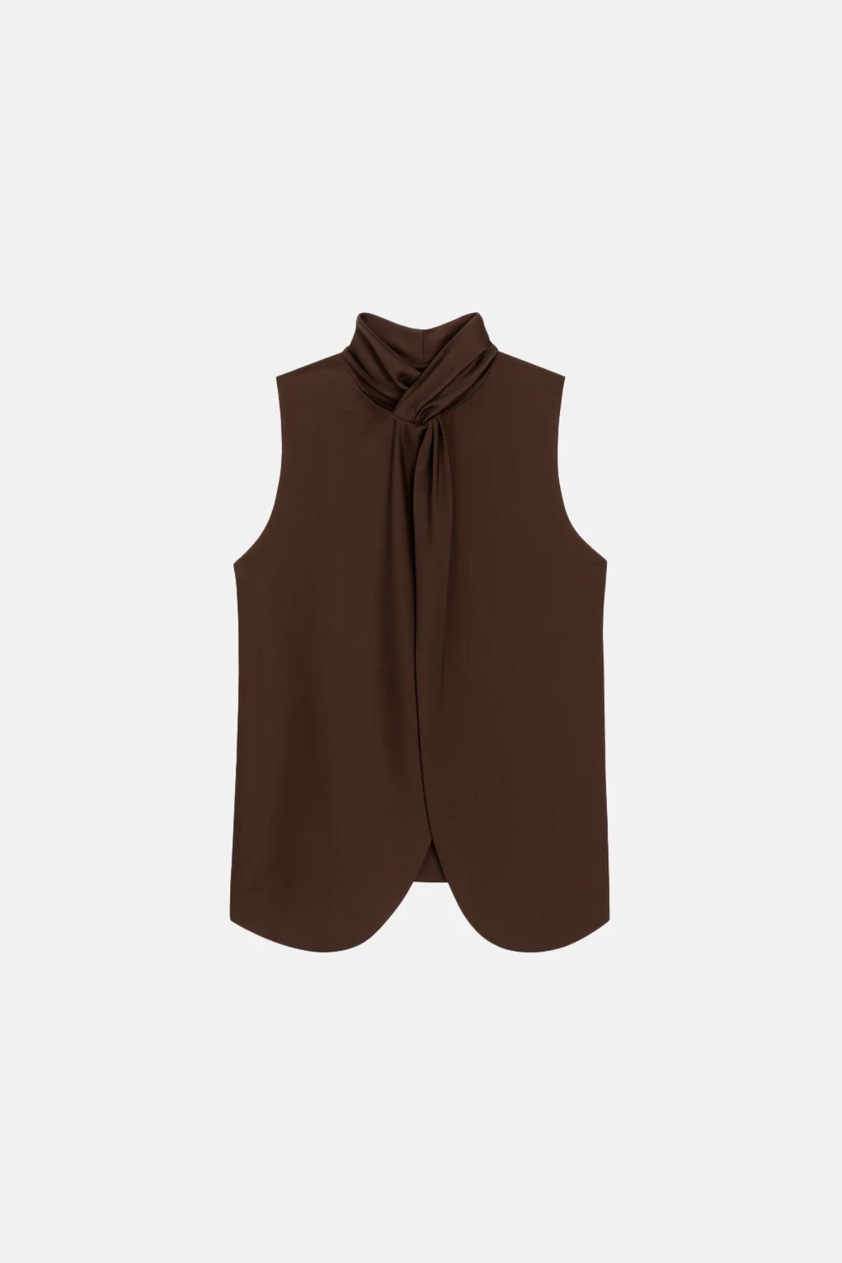 Aaron Top Espresso by Camilla and Marc, deep brown sleeveless top featuring refined twist detail and modern tailored finish.