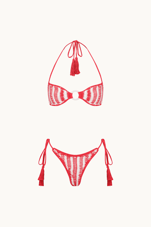 Acai Crochet Kini Set Cherry by Cleonie Swim, crochet bikini set with hoop detail. Perfect for beach days or standout swim looks.