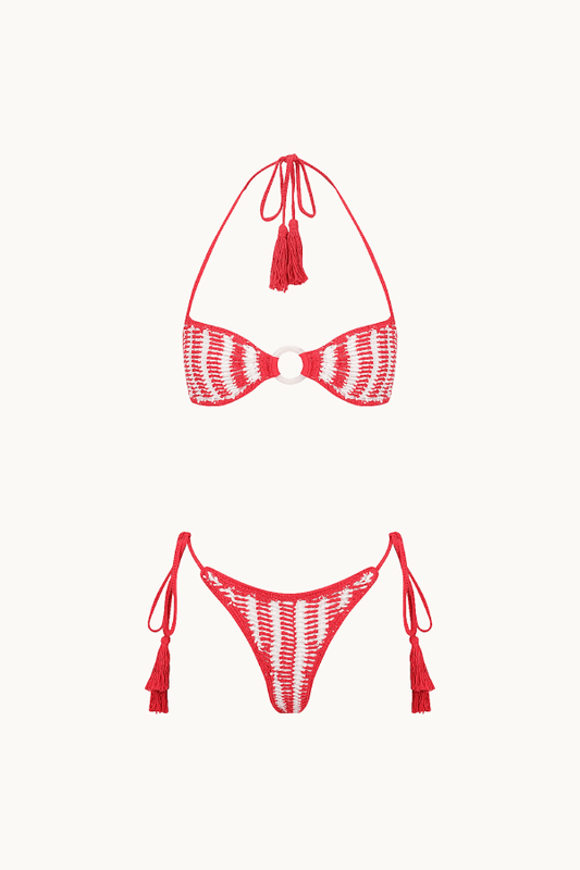 Acai Crochet Kini Set Cherry by Cleonie Swim, crochet bikini set with hoop detail. Perfect for beach days or standout swim looks.
