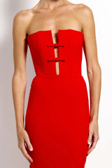 Addison Gown Cherry Red by Effie Kats - black crepe gown with fluid drape and long silhouette, designed for a refined modern look.