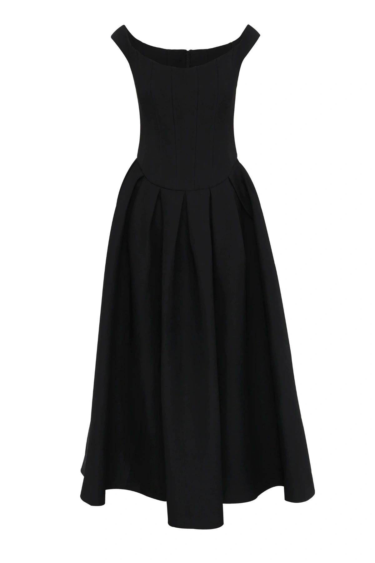 Adoration Maxi Dress Black by Mossman, off-shoulder corset maxi with pleated A-line skirt and pockets, a trendy piece perfect for formal events or evenings.