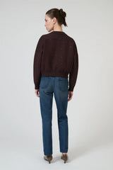 Agata Bomber Chocolate by Onte – cropped knit bomber with crystal embellishments and gold two way zip.