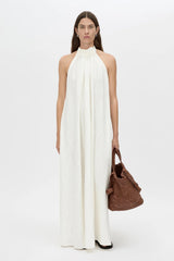 Alara Maxi Dress by Camilla and Marc, a cream halter neck maxi dress with gathered bodice, A-line skirt, and elegant pin-stitched details.