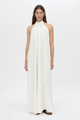 Alara Maxi Dress by Camilla and Marc, a cream halter neck maxi dress with gathered bodice, A-line skirt, and elegant pin-stitched details.