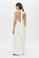 Alara Maxi Dress by Camilla and Marc, a cream halter neck maxi dress with gathered bodice, A-line skirt, and elegant pin-stitched details.