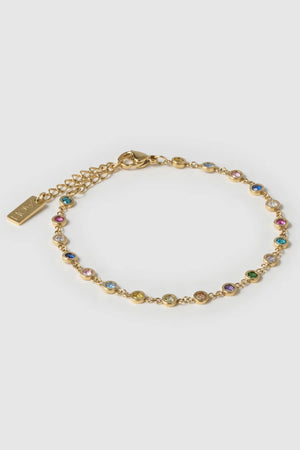 Alessia Bracelet Multi by Arms of Eve – delicate chain bracelet with multicoloured sparkling stone detailing.