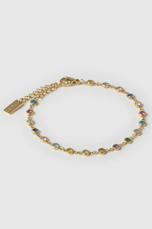 Alessia Bracelet Multi by Arms of Eve – delicate chain bracelet with multicoloured sparkling stone detailing.