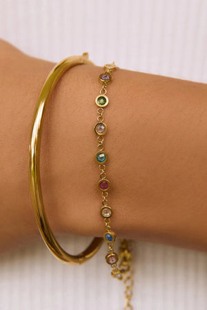 Alessia Bracelet Multi by Arms of Eve – delicate chain bracelet with multicoloured sparkling stone detailing.