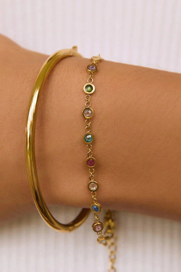 Alessia Bracelet Multi by Arms of Eve – delicate chain bracelet with multicoloured sparkling stone detailing.
