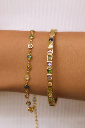 Alessia Bracelet Multi by Arms of Eve – delicate chain bracelet with multicoloured sparkling stone detailing.