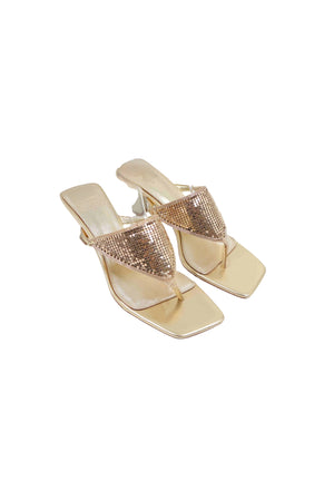 Alexia Glomesh Heel Gold by Sneaky Link – a sandal with mini heel and shimmering gold finish. Perfect for standout styling.