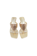 Alexia Glomesh Heel Gold by Sneaky Link – a sandal with mini heel and shimmering gold finish. Perfect for standout styling.