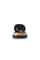 Alias Mae Vedi Sandal in Black Suede, a chic padded thong sandal with a raffia-wrapped chunky flatform. Perfect for modern summer looks.