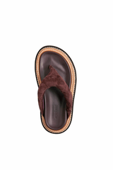 Alias Mae Vedi Sandal in Plum Suede, a bold padded thong design with chunky raffia-detailed flatform for chic summer styling.