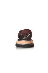Alias Mae Vedi Sandal in Plum Suede, a bold padded thong design with chunky raffia-detailed flatform for chic summer styling.