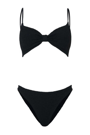 Alicia Bikini in Black by Hunza G, a trending bow-detail crinkle set with stretchy, flattering fit for chic beach days.