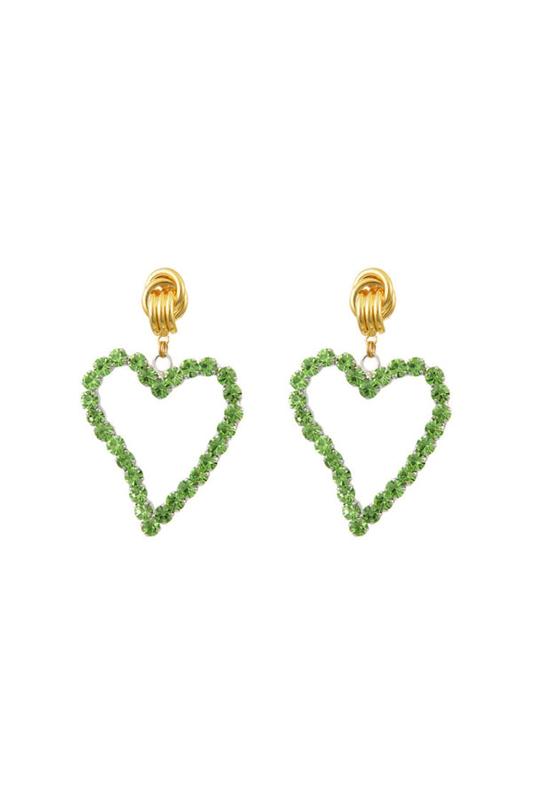 All Of My Heart Earrings Mini Light Green by Mayol, gold plated earrings with Swarovski crystals. Perfect for events or statement styling.