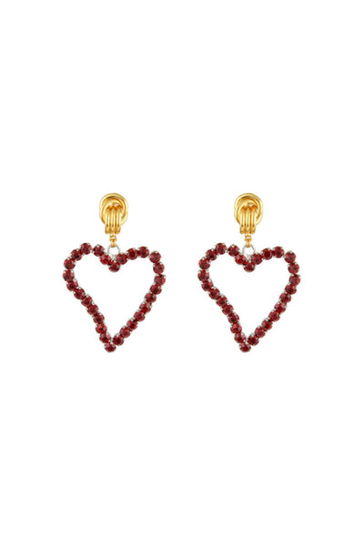 All Of My Heart Earrings Mini Red by Mayol, gold plated earrings with Swarovski crystals. Perfect for events or statement styling.