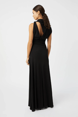 Allegra Midi Dress Black by Camilla and Marc – an asymmetrical draped midi with front split. Perfect for elevated evenings.