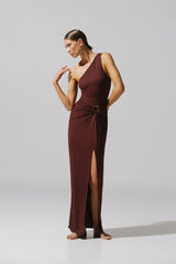Allende Maxi Dress by Baobab, a one-shoulder gown with ring detail, asymmetrical hem, and side slit. Ideal for elegant evenings.