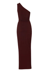 Allende Maxi Dress by Baobab, a one-shoulder gown with ring detail, asymmetrical hem, and side slit. Ideal for elegant evenings.