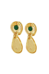 Allyson Earrings in Gold by Mountain & Moon, 18K gold plated statement drops with green jade gemstone and hammered finish.