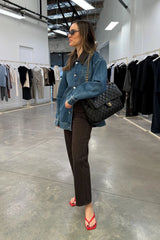 Alonzo Denim Jacket by Camilla and Marc, a dark classic blue oversized denim bomber with contrast collar and branded buttons.