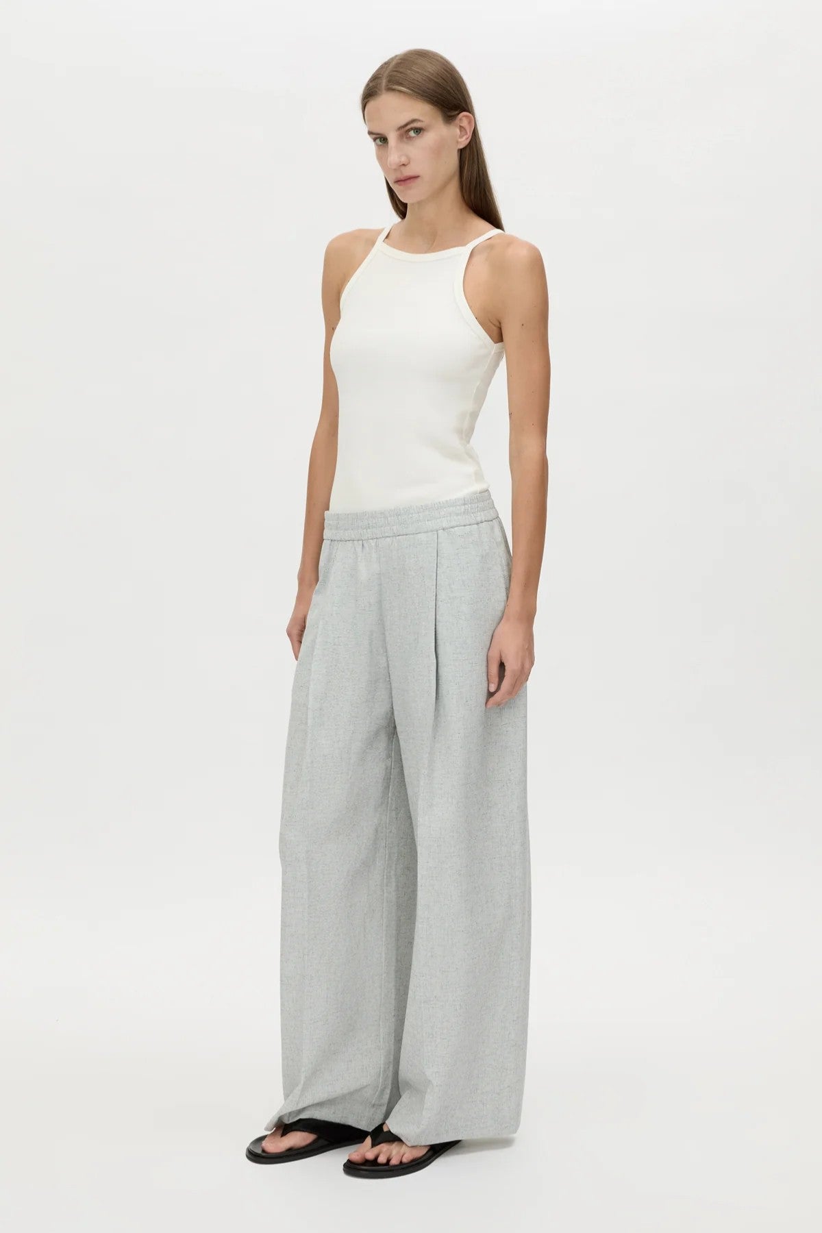 Alta Pant Light Blue Marle by Camilla and Marc, mid-rise tailored pants in a soft blue marle, perfect for polished day-to-night outfits.