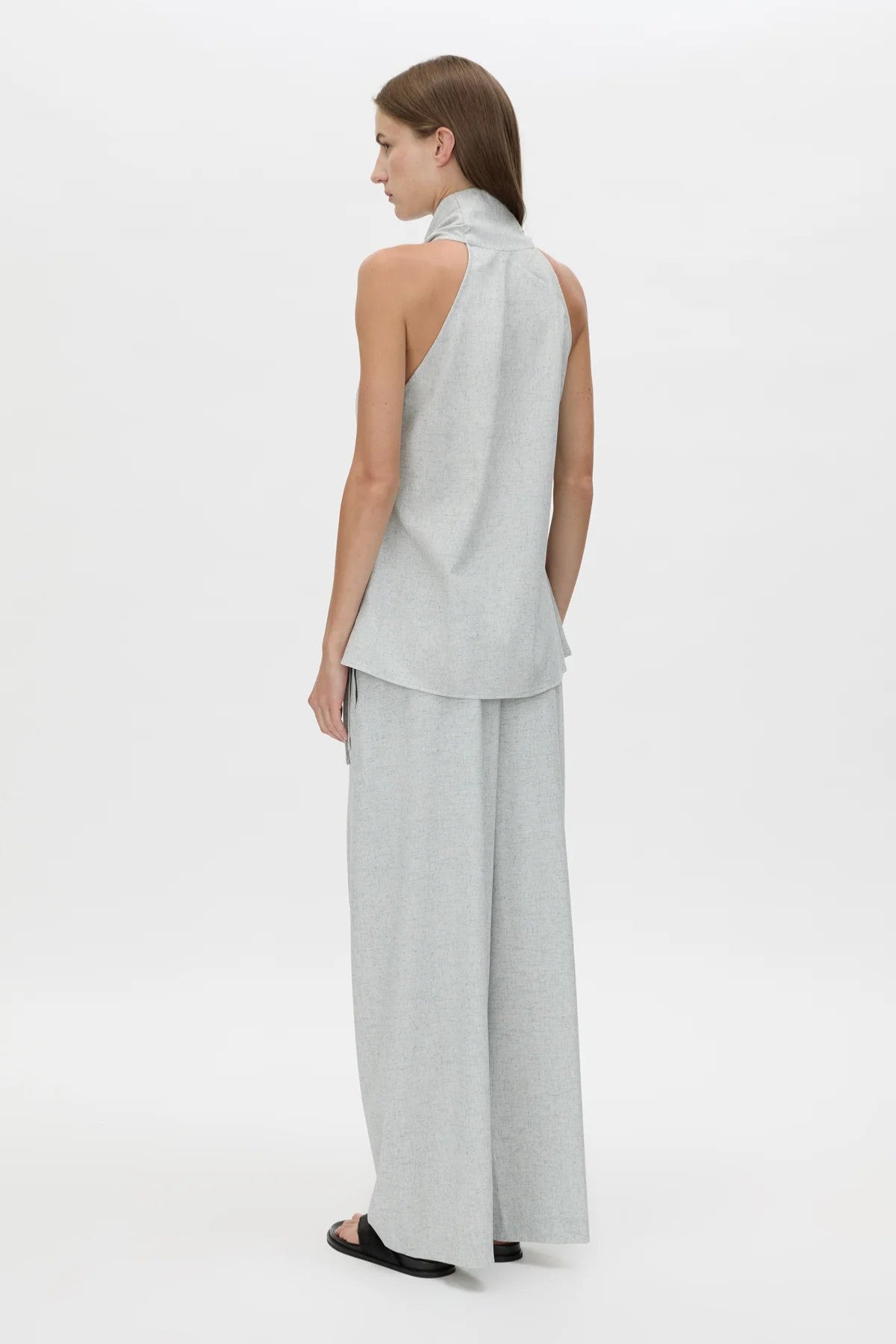 Alta Wrap Top Light Blue Marle by Camilla and Marc, soft suiting top with a draped neckline for effortless polished styling