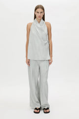 Alta Wrap Top Light Blue Marle by Camilla and Marc, soft suiting top with a draped neckline for effortless polished styling