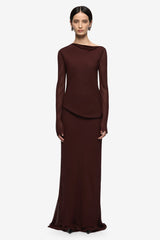 Amanda Long Sleeve Maxi Dress Raisin by Bec + Bridge, draped georgette maxi dress, perfect for elegant evenings