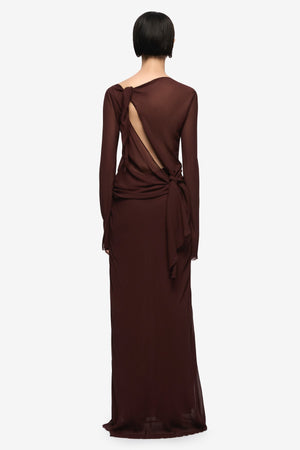 Amanda Long Sleeve Maxi Dress Raisin by Bec + Bridge, draped georgette maxi dress, perfect for elegant evenings