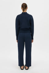 Amedeo Knit Jacket Dark Navy by camilla and marc – bomber style knit jacket with embroidered monogram and concealed buttons.