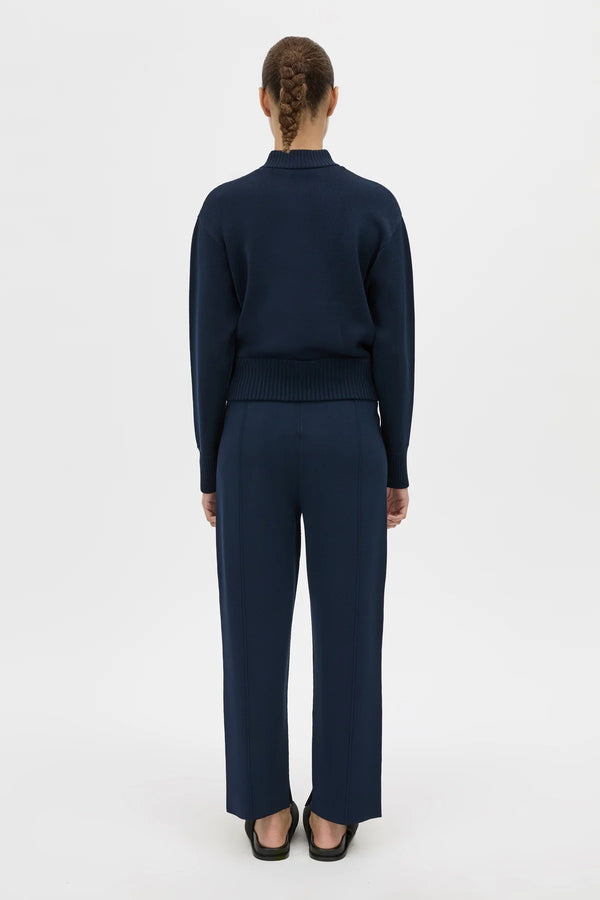 Amedeo Knit Jacket Dark Navy by camilla and marc – bomber style knit jacket with embroidered monogram and concealed buttons.