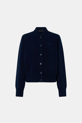 Amedeo Knit Jacket Dark Navy by camilla and marc – bomber style knit jacket with embroidered monogram and concealed buttons.