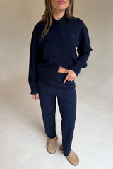 Amedeo Knit Pant Dark Navy by Camilla and Marc – straight leg knit pants with pintuck detail and split hems.