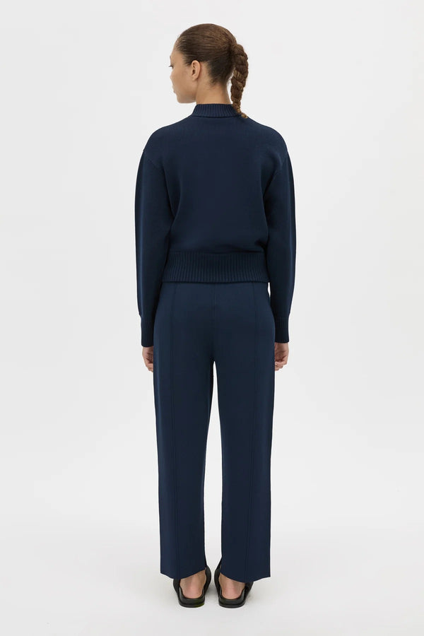 Amedeo Knit Pant Dark Navy by camilla and marc – straight leg knit pants with pintuck detail and split hems.