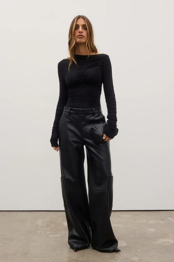 Amelie Top in Shadow by Bayse, a long-sleeve stretch top with ruched sleeves and pinched bust detailing, perfect for elevated everyday styling.