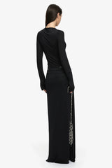 Andrea Long Sleeve Maxi Dress Black by Bec + Bridge – jersey maxi dress with straight neckline and gathered hip drape.